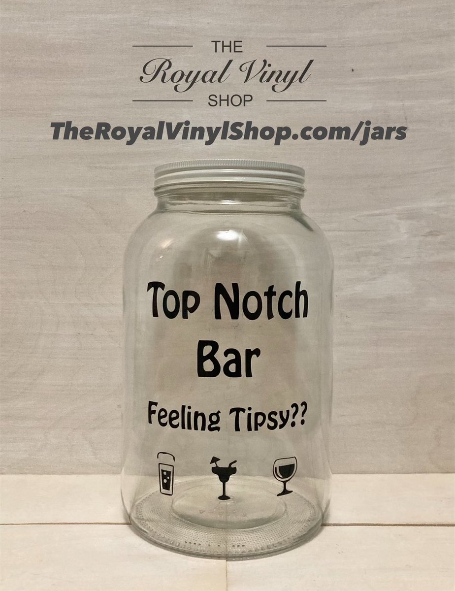 RoyalVinylShop's tweet photo. “Top Notch Bar” - Personalized 1 Gallon Glass Mason Jar by The Royal Vinyl Shop. Customize your own jars @ https://t.co/uoc3S1b4IE
#theroyalvinylshop #topnotch #bar #bars #feelingtipsy #tip #tips #tipjar #tipsy #tipjars #jars #bartender #bartenderlife #bartenders #customizedjar https://t.co/ENpzbSbJUi