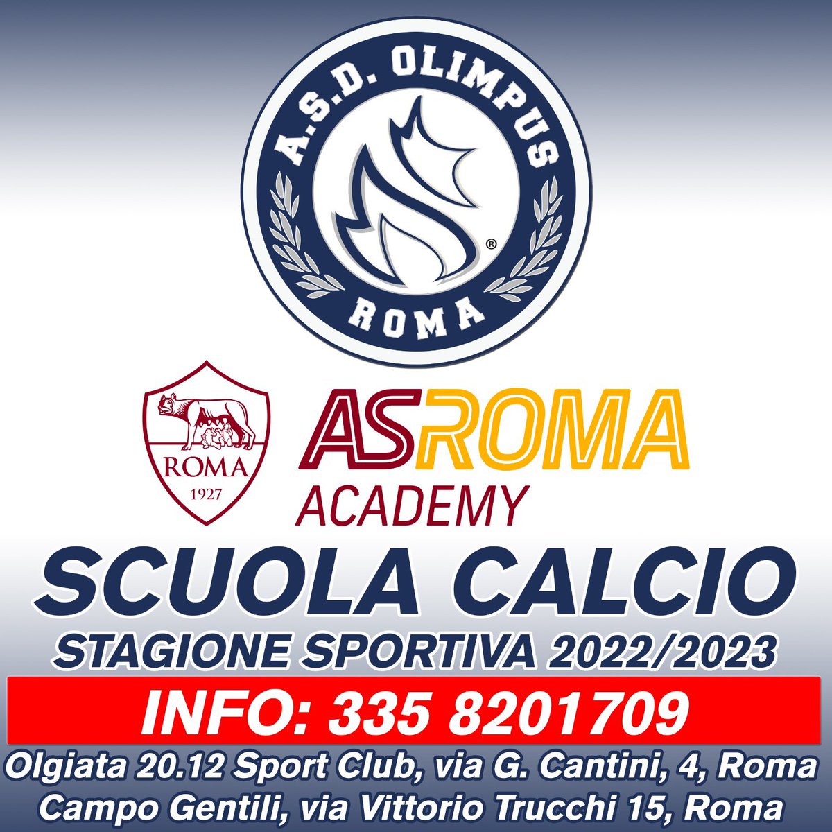 ℹ️ Per info ed iscrizioni:
☎️ 335 8201709

<a href="/OfficialASRoma/">AS Roma</a>