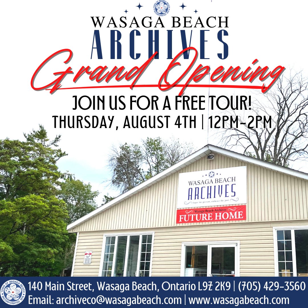Happening today! Please join us for the grand opening. #WasagaBeach #MovingWBForward #WasagaHistory