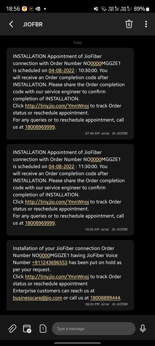 tarangtaneja's tweet photo. @JioCare @reliancejio Had applied for a Jio fiber connection yesterday. The installation is again and again being delayed by the engineer and put on hold - had made no such request. Engineer is not even responding phone calls. Kindly help. Need the connection urgently. https://t.co/tCBiDKbSqR