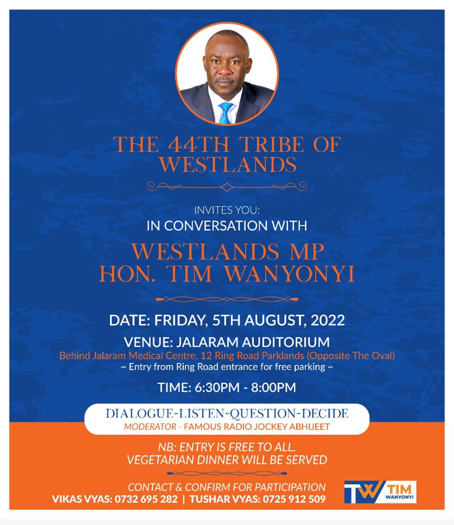 HonBirdi's tweet photo. Let's all 44TH TRIBE engage with our MP @HonTimWanyonyi at JALARAM AUDITORIUM tomorrow at the evening, all are welcome, #VoteBlue is the slogan.
#Tribe44NaTim
#AzimioGov
#AzimioLaUmoja
#Inawezekana https://t.co/IS7NuiGt1V