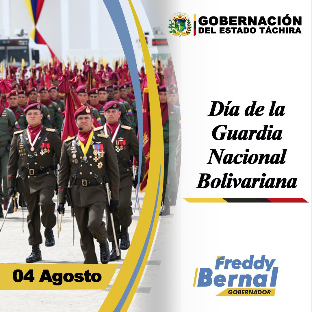 Hoy nuestra Guardia Nacional Bolivariana arriba a sus 85 Aniversario, uno de los cuatro componentes de la #FANB. ¡Qué el compromiso social e inexorable por la defensa y la soberanía nacional siga siendo el principio de esta valerosa fuerza armada por la Paz de nuestra Patria.