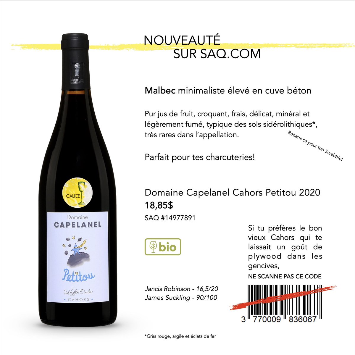 Nouveauté en ligne:
Un Cahors de joie! 😀
👉🏻 saq.com/fr/14977891

<a href="/LaSAQ_officiel/">lasaq_officiel</a> #cahors #vin #bio #vinbio #quebec