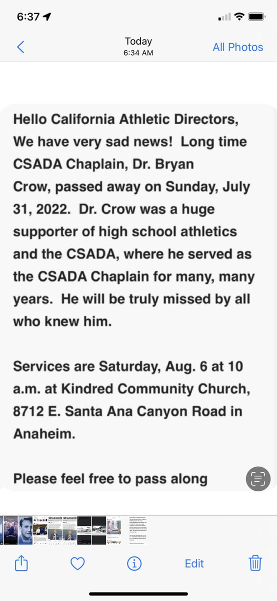 On behalf of CSADA, I pass along this sad news. Dr. Crow was a fine man. He will be missed.