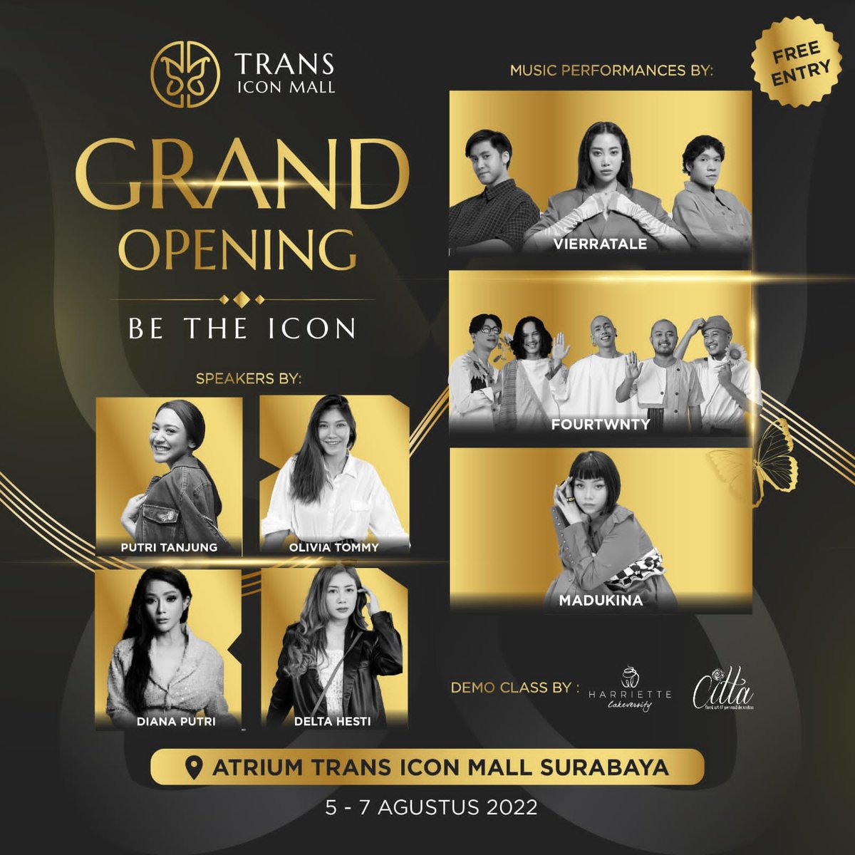 TRANSTV_CORP's tweet photo. Warga Surabaya dan sekitarnya datang dan meriahkan Grand Opening TRANS ICON MALL SURABAYA. Jum'at 5 Agustus 2022 dimeriahkan oleh @vierratale___ , Sabtu 6 Agustus 2022 dimeriahkan oleh @fourtwntymusic, Minggu 7 Agustus dimeriahkan oleh @madukina. https://t.co/d5rMgEYMgX