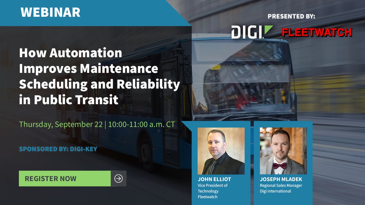 digidotcom's tweet photo. Tune in to our September #webinar, where we talk with Fleetwatch, a partner who uses Digi #XBee to help monitor their transit, paratransit, and support vehicle fleets. Register today: https://t.co/dRJyoeIeSk https://t.co/Z0zcb4WHM3