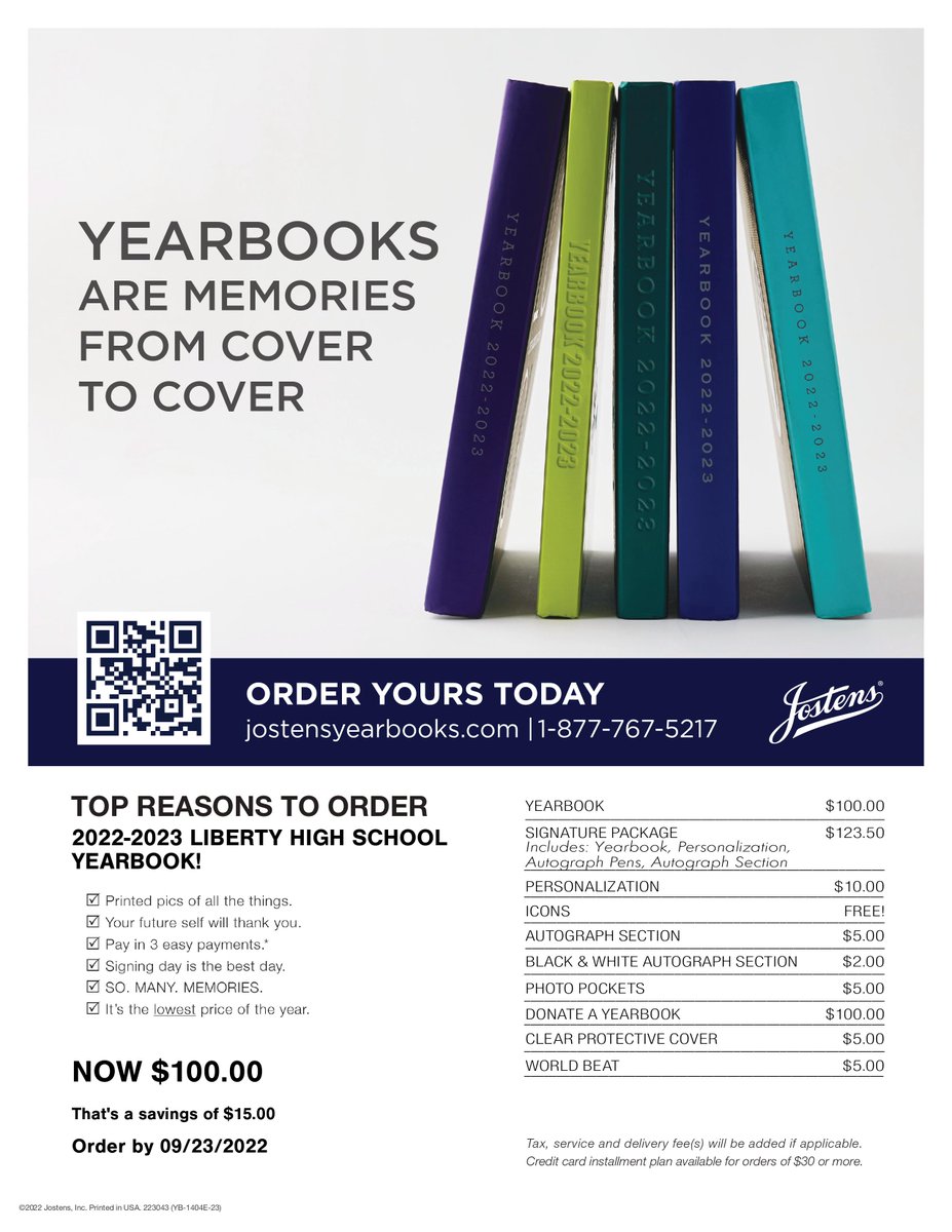TLhsva's tweet photo. 2023 LHS Yearbooks Now on Sale!  You won't want to miss this one!  Free icons with personalization until Sept. 23.  Payment plans available online and in room 264.  Order online at: https://t.co/tci9uC8dG9 https://t.co/Woq3R7yrYf