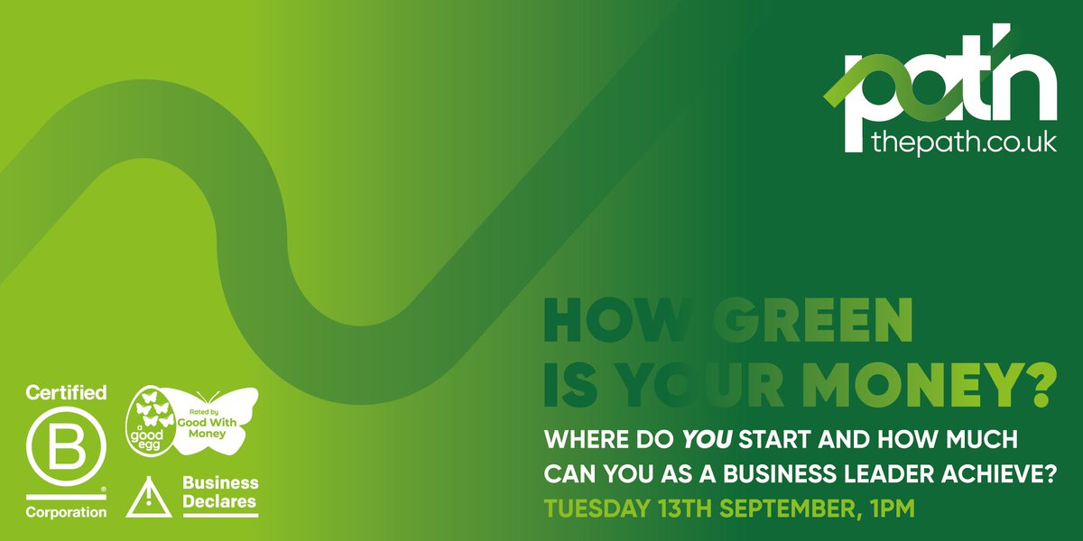 BizDeclares's tweet image. 📢 Join us for a free webinar, "How Green is your money?" , in collaboration with our member, @thepathuk - the UK’s 1st Advisers set-up to tackle the climate emergency.

Register here 👉 lnkd.in/erFShBXK

#businessdeclares #greenfinance #climateactionnow