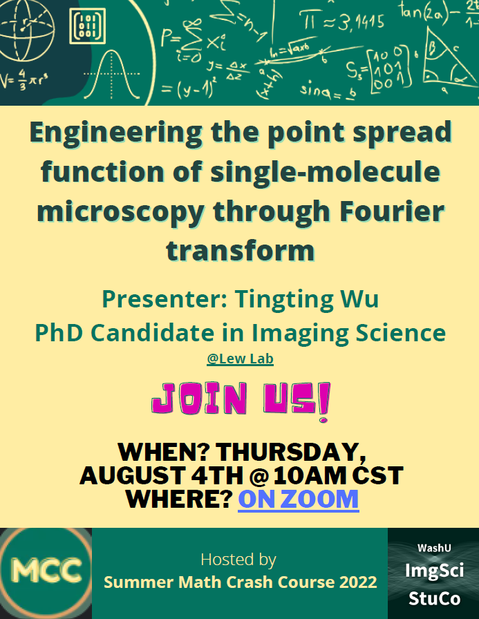 I am giving a talk about Fourier optics and how we leverage Fourier optics to engineer microscopy for incoming Ph.D. students in Math camp. Welcome to join in if you are interested. 
wustl.zoom.us/j/91646097632?…