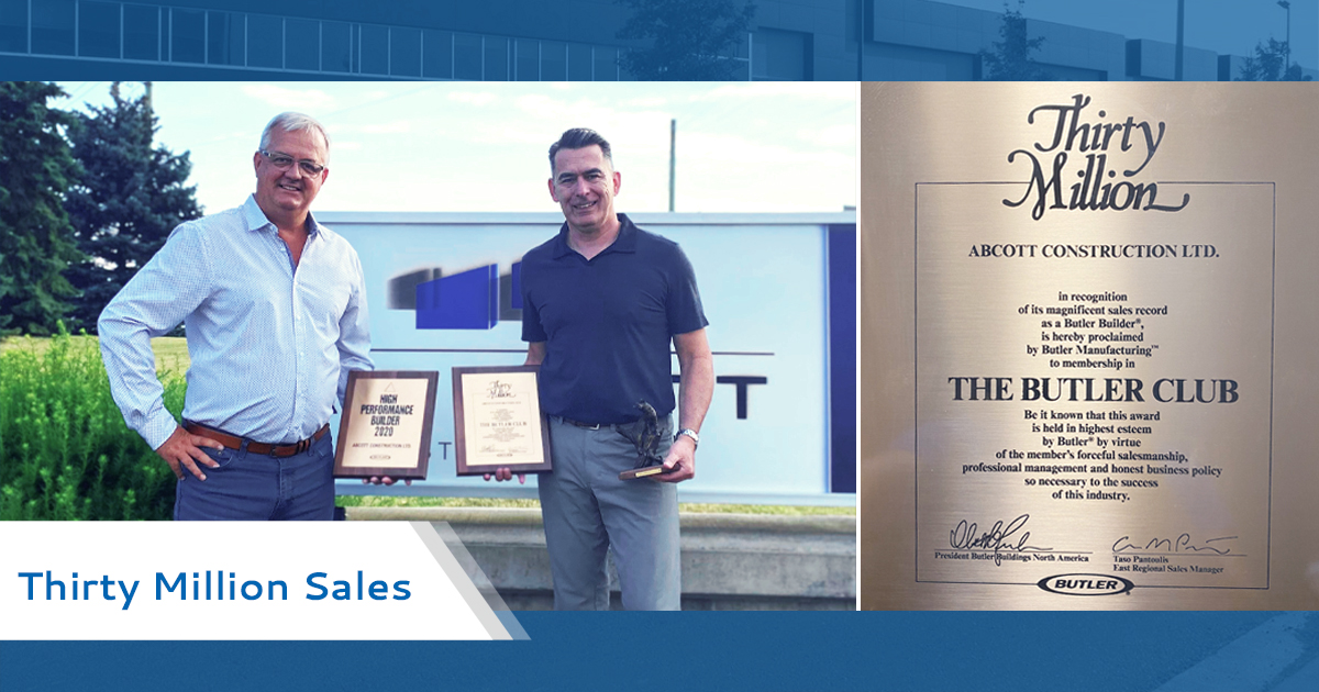 BuildWithAbcott's tweet photo. We have never been more proud to be a Butler Builder® than when we received our Thirty Million milestone award.
Thank you Butler for this award.
#qualityconstruction #construction #constructionbrantford #constructionancaster #designbuild #butlerbuild https://t.co/ZR4o9BSfDP