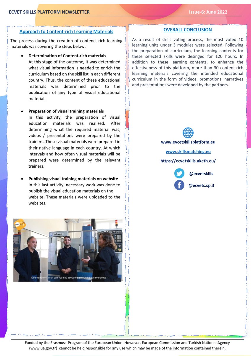EcvetSkills's tweet image. 6th Newsletter!
It is aimed to enhance the effectiveness of this platform by developing content-enrich materials covering the intended educational curriculum in the form of videos, promotions, narratives and presentations.
@ulusalajans @EUErasmusPlus 
#VET #CNC #education #ECVET