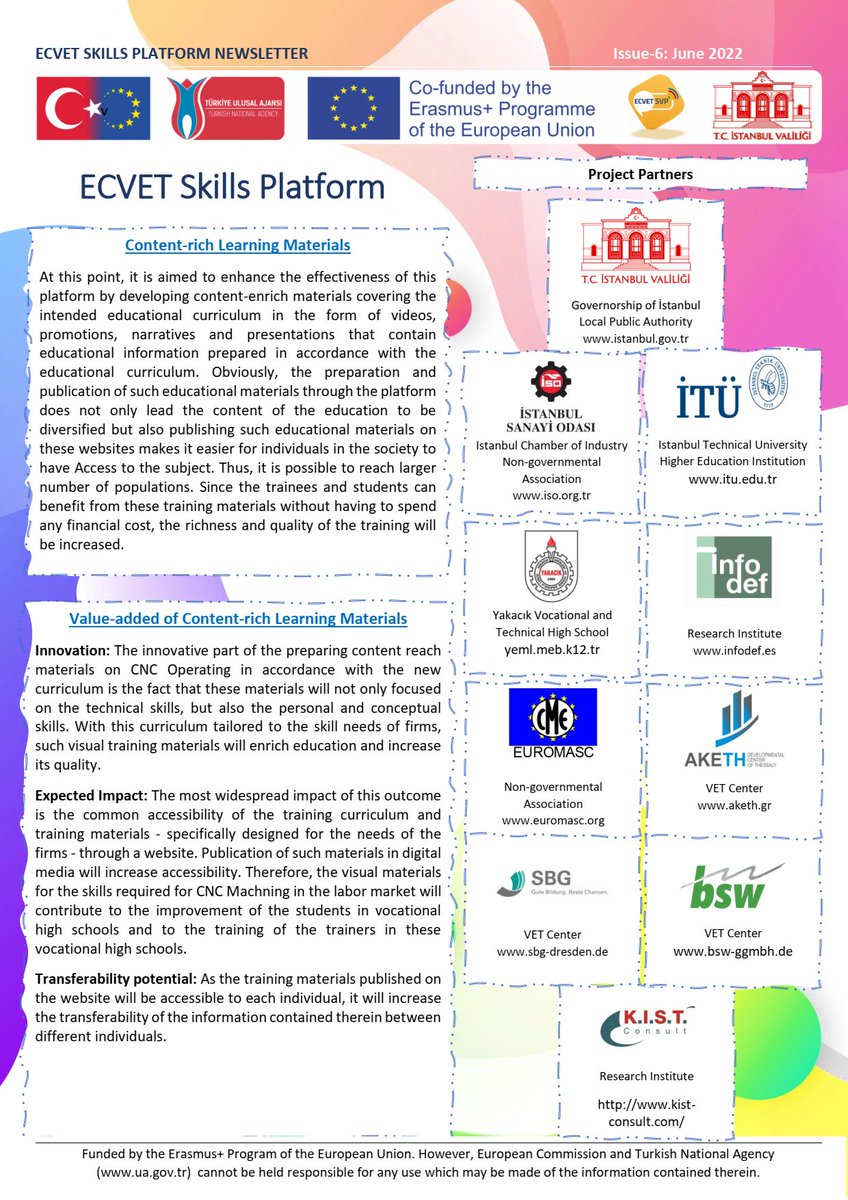 EcvetSkills's tweet image. 6th Newsletter!
It is aimed to enhance the effectiveness of this platform by developing content-enrich materials covering the intended educational curriculum in the form of videos, promotions, narratives and presentations.
@ulusalajans @EUErasmusPlus 
#VET #CNC #education #ECVET