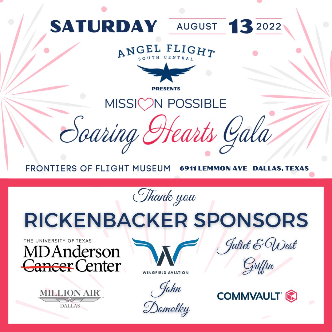 AngelFlightSC's tweet image. AFSC arranges thousands of missions a year to help patients receive world class medical care. Thank you to our Rickenbacker Sponsors for giving people HOPE through our Mission Possible: Soaring Hearts Gala 2022! Mission Possible Tickets Available Here: ow.ly/MlMN50JZiVP