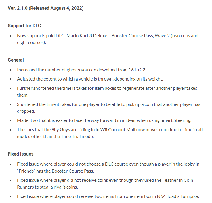 PATCH NOTES FOR MARIO KART 8 DELUXE V2.1.0

CARS NOW MOVE ON COCONUT MALL!!!