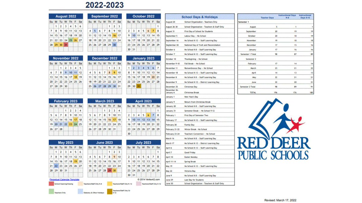 Want to start planning ahead for the 2022/2023 school year? Take a look at our Division calendar.

To view our calendar online, visit buff.ly/3SnF71h #RDPSD #RedDeer