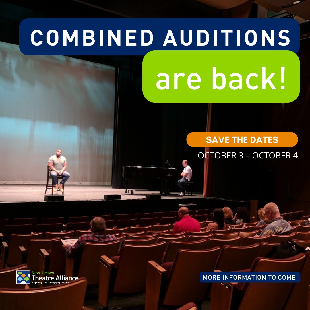 After 2 years, Combined Auditions are BACK! Save the dates: Monday, October 3 &amp; Tuesday, October 4. Stay tuned for more information in the coming weeks!
 
#combinedauditions #NJTheatre #NewJerseyTheatre #Theatre #NJTA