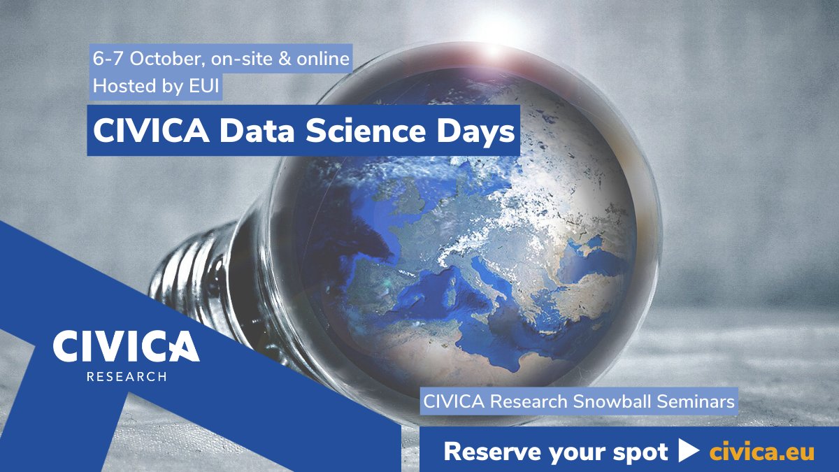 🌐 Are you interested in #datascience and computational social science? Join the #CIVICADataScience Days with experts from @CIVICA_EU & beyond!

🗓 6-7 October

📌 Submit an abstract by 31 August for a chance to present your research 👉 loom.ly/At4nCFwND
@CIVICA_Research