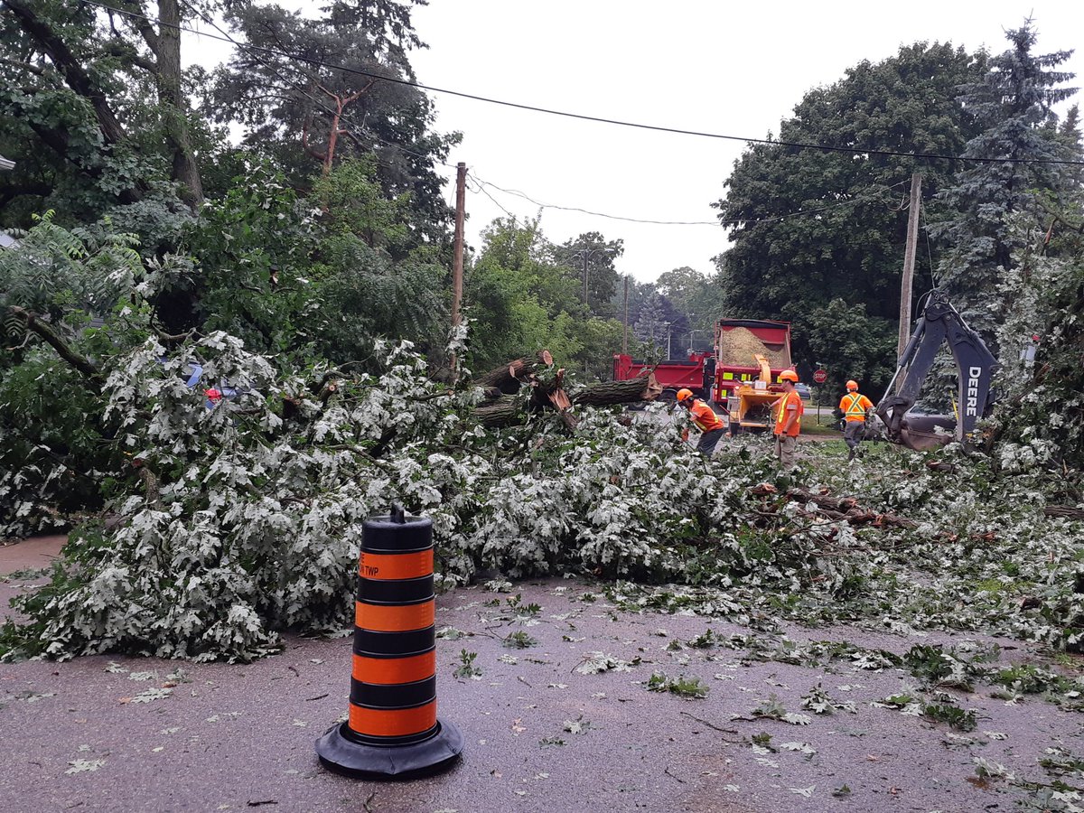 TheGrand101FM's tweet photo. Clean-up efforts are underway in Elora and Salem following last night's severe thunderstorm. 

Trees and Hydro poles down, some residents still without power. #ONStorm #Elora #Salem @CentrWellington @wellingtncounty ⛈ https://t.co/caHfVeERYk