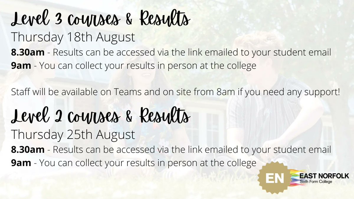 EastNorfolk's tweet image. All students have now been emailed the full information on how to obtain their results this summer! Please ensure you read through this 😊