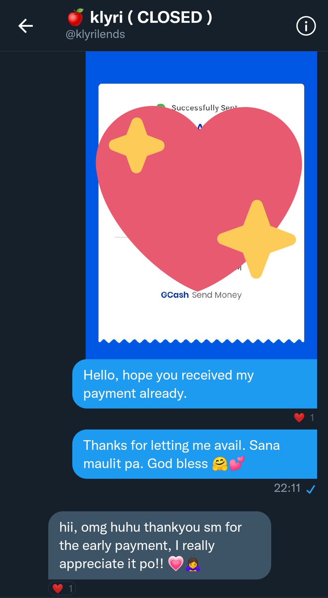 fngrlnglyf_'s tweet photo. Smooth and fast transaction. Thank you so so much @klyrilends for trusting me and letting me avail your service. Hope this won't be the last time. Till our next transaction, sweetie. Keep safe always &amp; God Bless 🤗💕

#pautangniklyri https://t.co/xp3dBYd1Dt