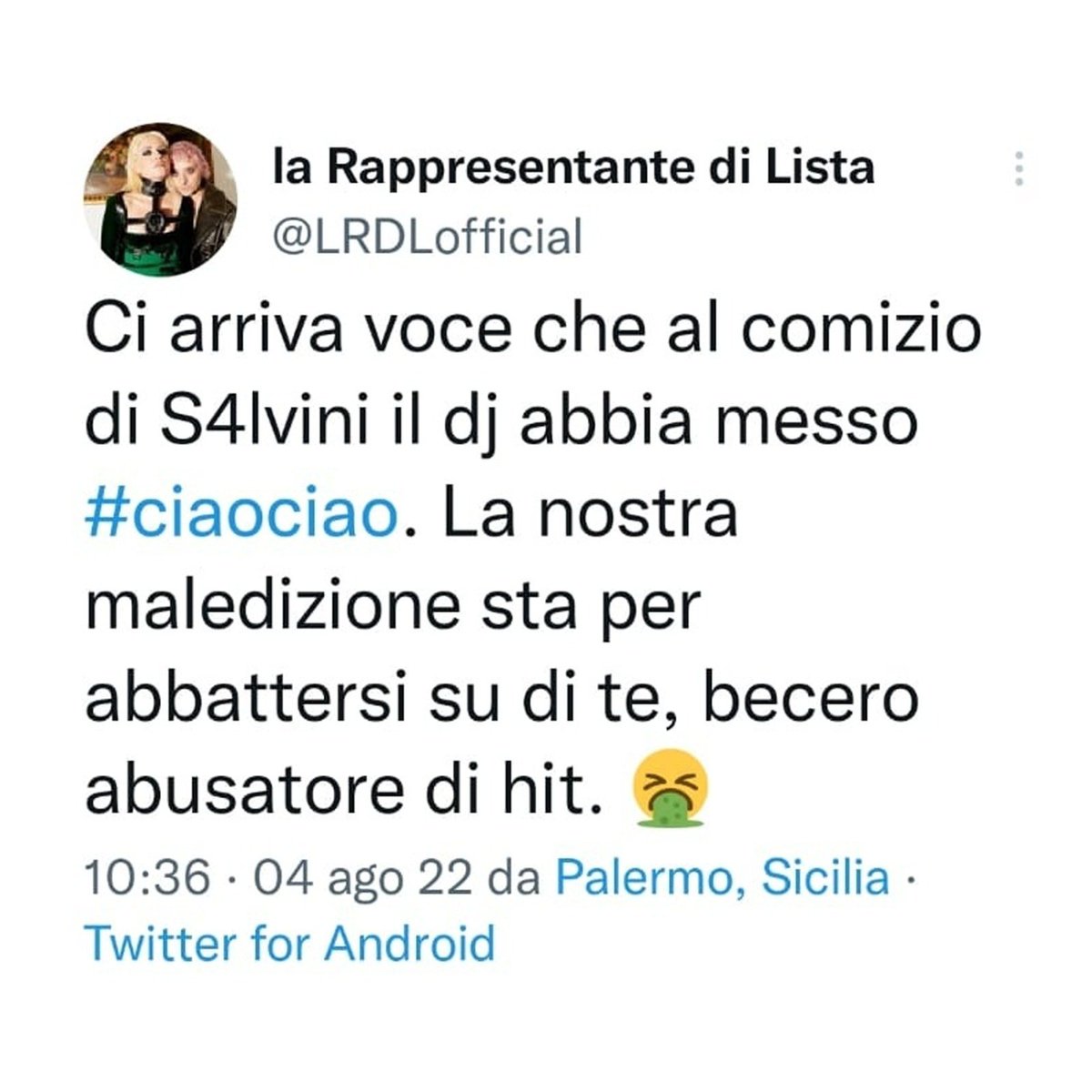 matteosalvinimi's tweet photo. Cara Rappresentante, onestamente non ci ho fatto caso visto che ero in mezzo a tantissima bella gente.
Sperando che la maledizione non abbia effetti, confesso (mea culpa) che la tua #ciaociao mi piace parecchio😎. https://t.co/9SB5PT6Cvz