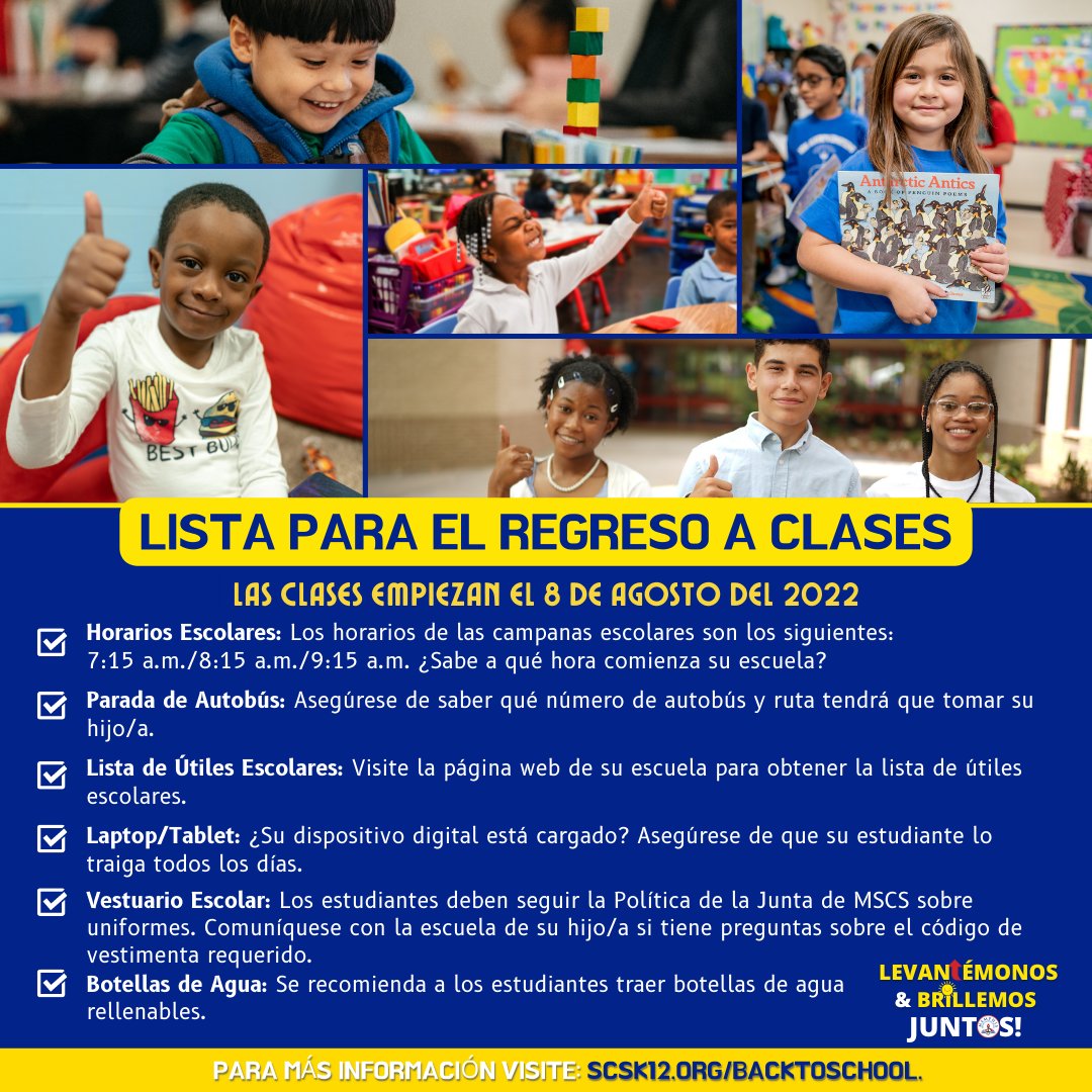 The FIRST DAY OF SCHOOL is only a few days away! 
✅ Make sure you check everything off your list! 

Visit our website for all things back-to-school including bell times, transportation, student calendar, &amp; more. 

scsk12.org/backtoschool/

Rise &amp; Shine Together! #MSCSTogether