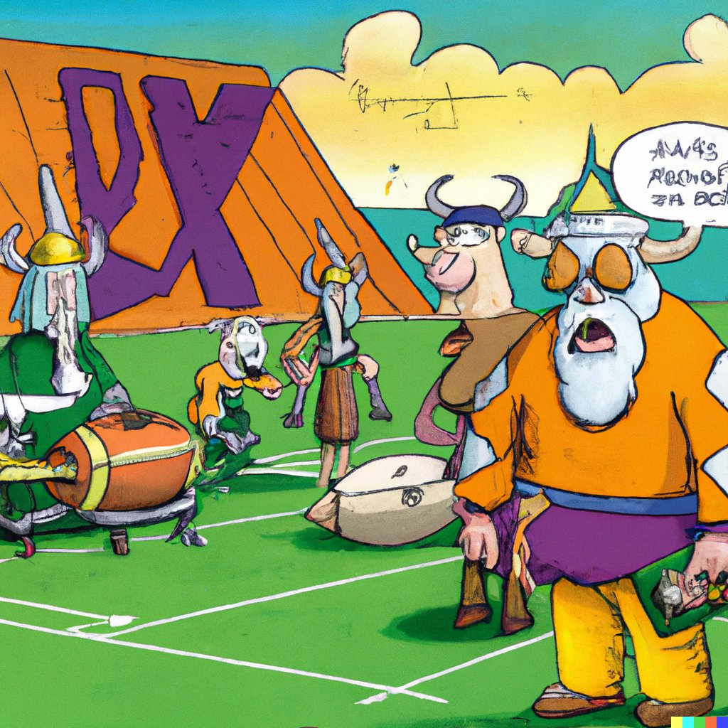 By the way, this is what happens when you give the AI-powered image generator DALL-E the command, "Green Bay #Packers playing the Minnesota #Vikings in a Gary Larson Far Side cartoon, digital art." You're welcome.