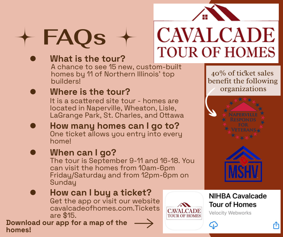 NIHBA_'s tweet photo. Answering some of your most frequently asked questions! Download our app for a guide and map of the homes. The app is available on the App Store and Google Play. 
.
https://t.co/wa4RrMaurD 
#cavalcadetourofhomes #cavalcadecares #nihba #northernillinoisrealestate #custombuilthomes https://t.co/tAR7n7ZYcS