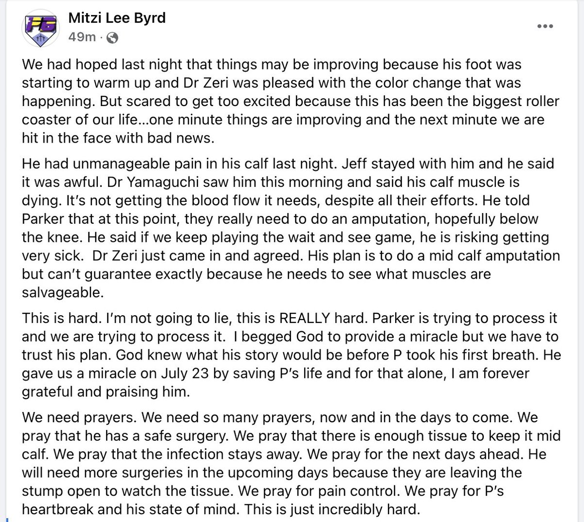 The latest update this morning from ECU baseball freshman Parker Byrd's mom. The news is not good.

Pirate Nation has been rallying behind the Byrd family since the accident and will need to continue to do so moving forward.