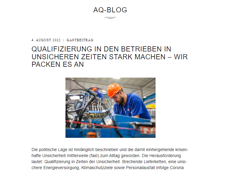 In unserem neuen Blogbeitrag sprechen sich @zi_igm_bawue &amp; Claudia Dunst von der <a href="/IGMetall_BW/">IG Metall Baden-Württemberg</a> dafür aus, betriebliche #Qualifizierung auch in unsicheren Zeiten voranzubringen. Hier geht es zum Beitrag 👉 bit.ly/3zzSlz5