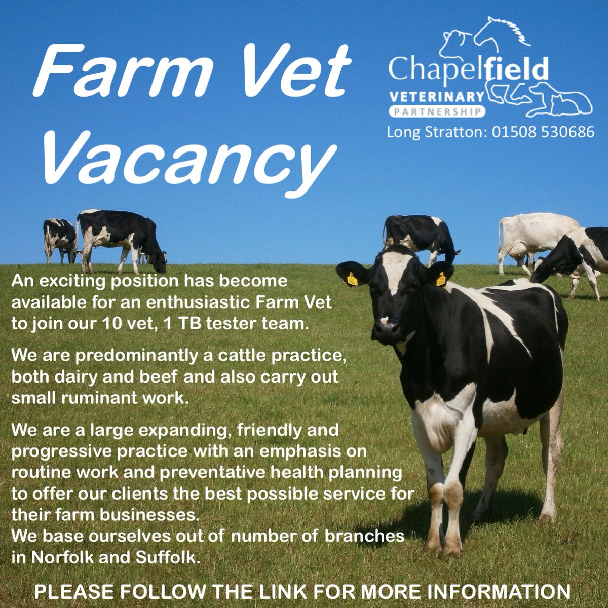 We have a FARM VET vacancy 
Please follow the link for details: ivcevidensia.co.uk/curren.../vete…