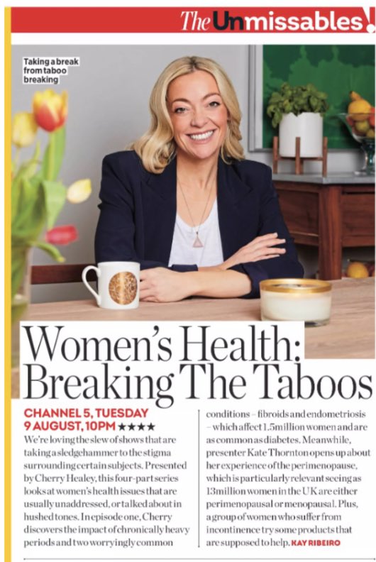 #WomensHealth #BreakingTheTaboos - Airs next week Tuesday -Friday, 7pm ⁦@channel5_tv⁩ ⁦@cherryhealey⁩ #TimeToTalkAboutIt