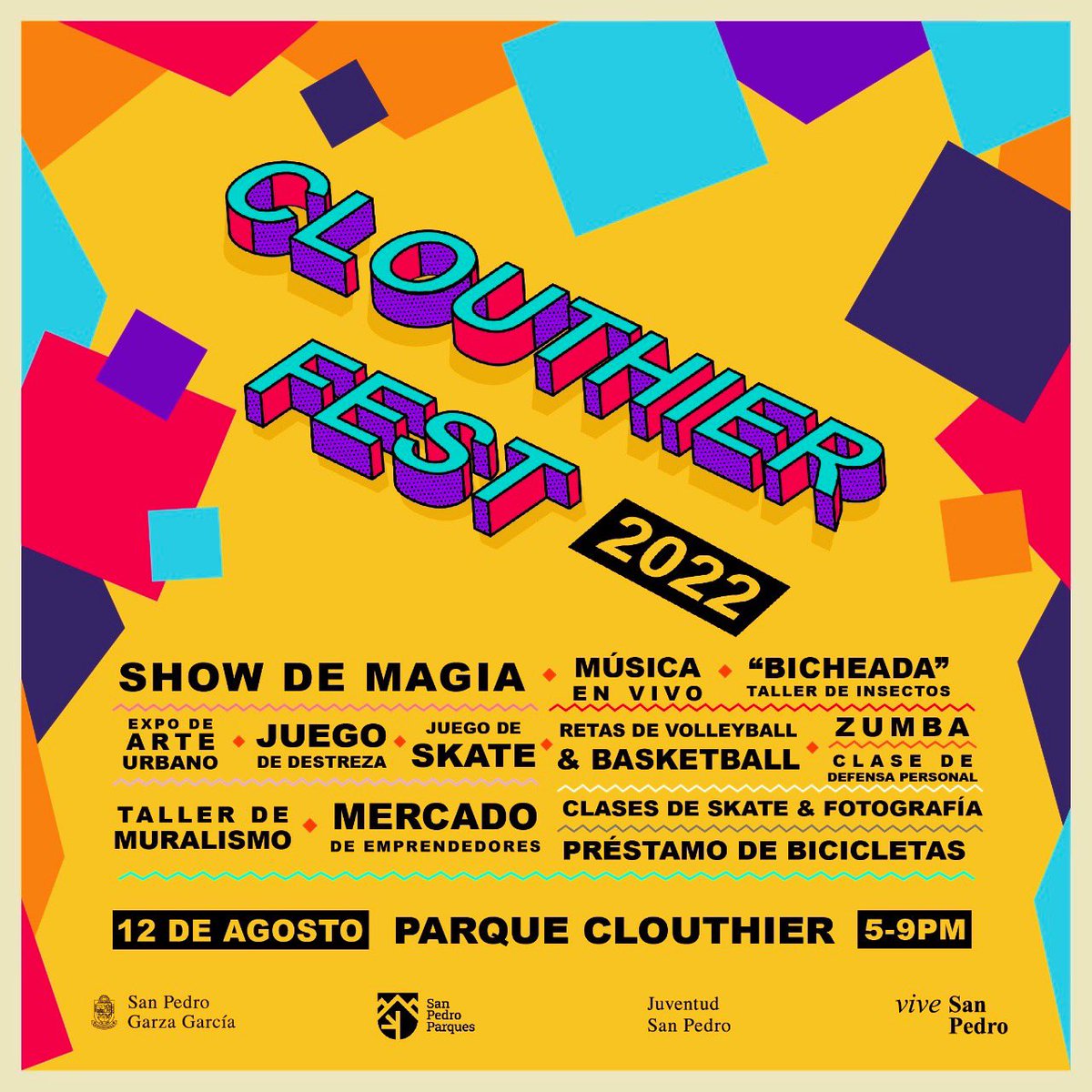 SanPedroNL's tweet photo. CLOUTHIER FEST ‘22 🪄🛹🎶🎉✨ VIERNES 12 AGOSTO 📆 

Música. Arte. Deportes. Juegos.

📍 Parque #Clouthier
⌚️ 5:00 a 9:00 p.m.
🛼 @juventud_sp 

#spgg #juventud #juventudsanpedro #skatepark #skateparkclouthier #sanpedronl #sanpedrogarzagarcia https://t.co/0QDwQ474N5