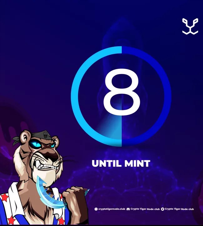 Mint NFT(Crypto Tiger)
Counting down to crypto tiger node club lunch🎯
- Connect your wallet to our dApp⭐
- Head over “My Tigers” page and hit “Mint” button.🤗
- Submit Mint transaction.😎
#CTNC #NFT $CML
