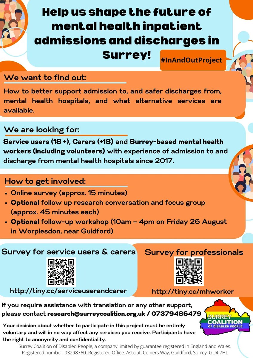 SurreyCoalition's tweet photo. #InAndOutProject
➡️Before participating in the survey please read our Participant Information: https://t.co/hUSJFlBaSA
Please find the survey links below:
➡️Survey for service users & carers: https://t.co/T3i82YvDUq
➡️Survey for professionals: https://t.co/14Nw6d1TUR https://t.co/I2JgeHK0k9