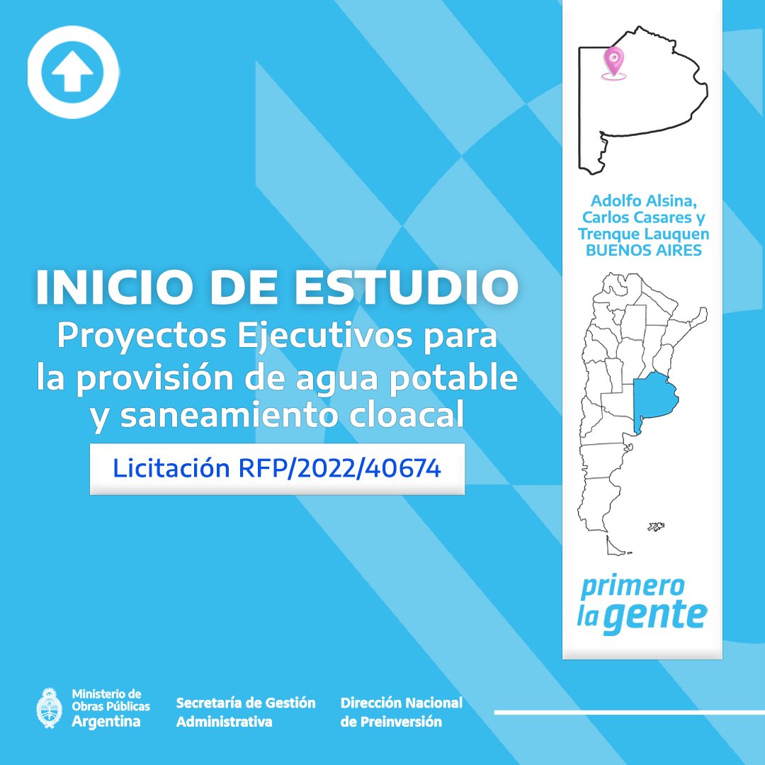 ale_phatouros's tweet photo. Por solicitud del @Enohsa, comenzamos el estudio de #Preinversión para dotar de proyectos ejecutivos referidos a nuevos sistemas de tratamiento cloacal y completar las redes de agua potable en localidades de los partidos de @MunAdolfoAlsina, @MuniCasares y @TLauquen
#DNPRI https://t.co/YNyi6IB2aQ