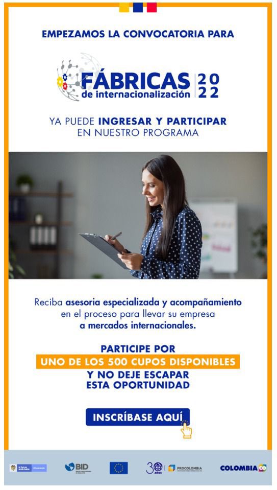 ShirleyGmezR2's tweet photo. @PROCOLOMBIACO invita empresarios cuyas metas van más allá de cualquier frontera inscríbase a partir de HOY #FábricasDeInternacionalización su empresa puede beneficiarse de de las oportunidades que el 🌎ofrece⬆️ventas⬆️empleo⬆️innovación @MincomercioCo @JulianaVillegas @cataher https://t.co/o7IfZEoNhq