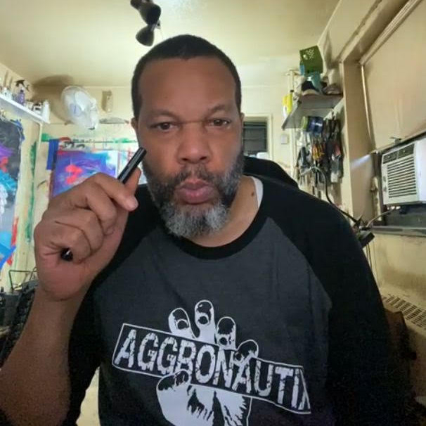 Here we have the uber talented artist Tommy The Animator, best known for his language based style and abstract cubism, reppin' AGGRO in his Harlem studio. Do yourself a favor and check out his work at tommytheanimator.com and <a href="/tommytheanimatr/">Tommy The Animator</a>  !