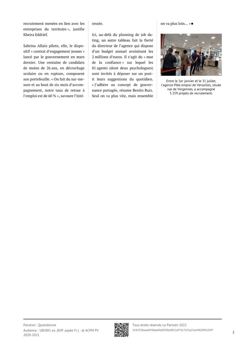 Le taux de chômage des Yvelines a baissé de 11% depuis 1 an.Parce que tous les jours au sein de nos agences,nos équipes œuvrent pour la rencontre entre demandeurs et entreprises.Venez découvrir notre quotidien avec l’immersion d’un journaliste au sein de @pole_emploi <a href="/Versailles/">Versailles</a>