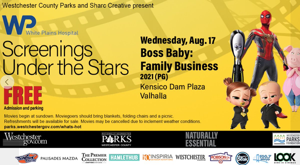 .<a href="/WPHospital/">White Plains Hospital</a> Screenings Under the Stars continues with Boss Baby 2 - Family Business on Au... bit.ly/3bs4zCb