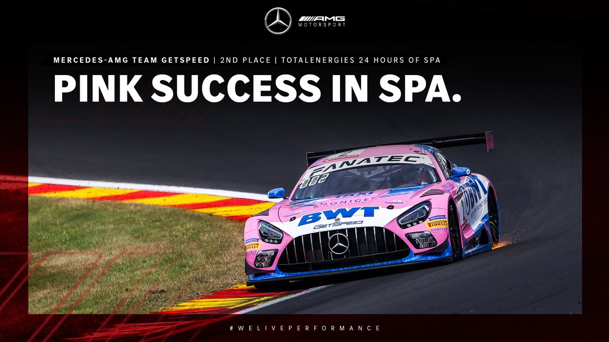 #Spa24h - #MercedesAMG Team GetSpeed stowed an unforgettable weekend on us with their second place at the <a href="/24HoursofSpa/">CrowdStrike 24Hours of Spa</a>!
 
Thanks to <a href="/Getspeed2/">GetSpeed_Performance</a> and drivers @Max_Goetz, <a href="/Steijnracing/">Steijn Schothorst</a> and <a href="/StolzLuca/">leckmeinschwanz</a> – and congratulations on your superb effort 👏👏
 
#WeLivePerformance