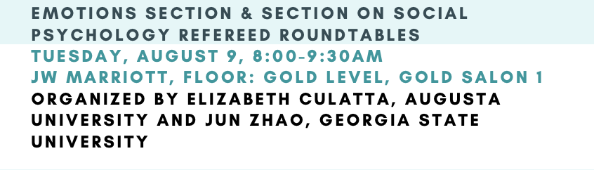 Also on August 9, we are co-hosting refereed roundtables with <a href="/ASASocPsych/">Social Psychology Section - ASA</a> hosted by <a href="/eculatta/">Elizabeth Culatta</a> and <a href="/JunZhao08138432/">Jun_Zhao</a>