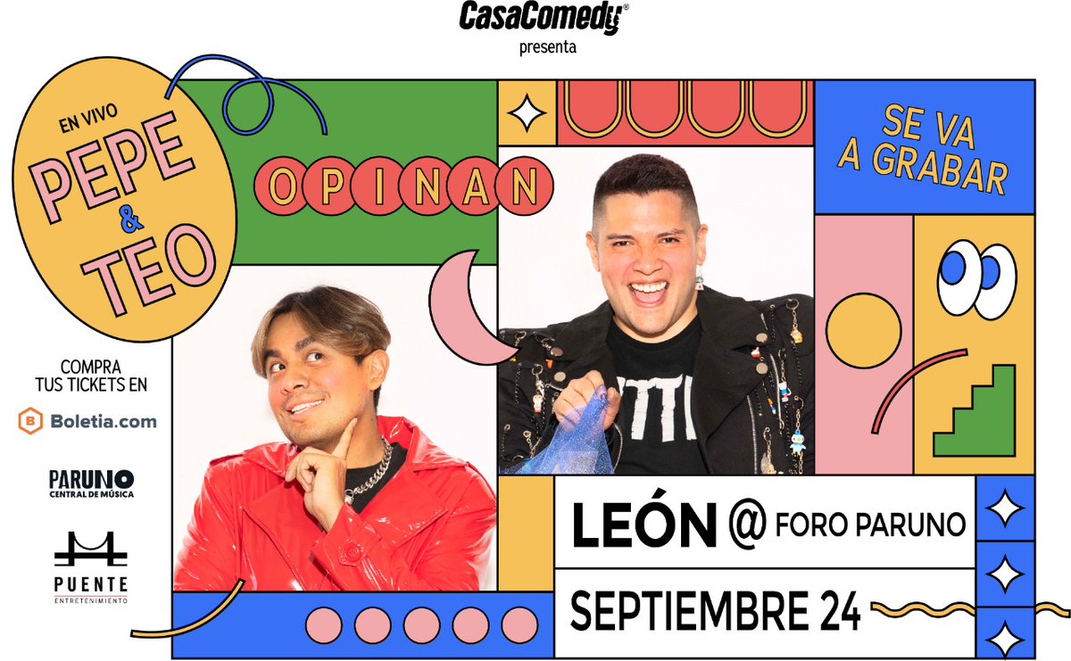 puente_mx's tweet photo. ¡@PepeYTeo llegan a #León!🔥
Las tías de YouTube presentarán su show de stand up en el @central_musica y... ¡Se va a grabar!

¿Estás listo para reírte sin parar con la mejor dupla de humor y sarcasmo?👀

Boletos disponibles en https://t.co/N9E6hy5jz9 🎟️

#PepeYTeo #StandUpPuente https://t.co/0LR2y2vbTQ