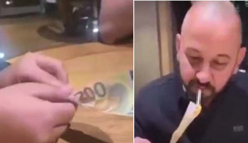 Kırşehir'de özel bir hastane sahibinin oğlu  200 euro ile sigara yaktı.