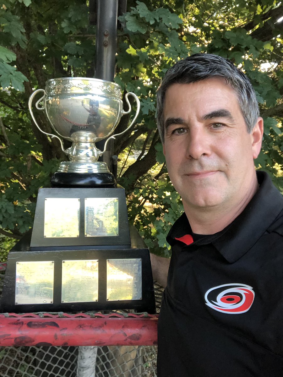 Chicago_Wolves's tweet photo. Hurricanes Goalie Coach, Jason Muzzatti had his day with the #CalderCup 🏆 https://t.co/euGbrIWQe3