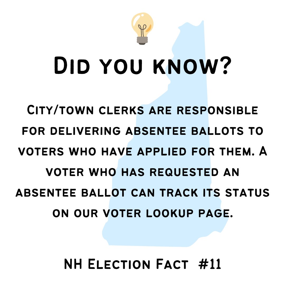 Town and city clerks are responsible for delivering absentee ballots to voters who have applied for them. A voter who has requested an absentee ballot can track its status here: app.sos.nh.gov/viphome
