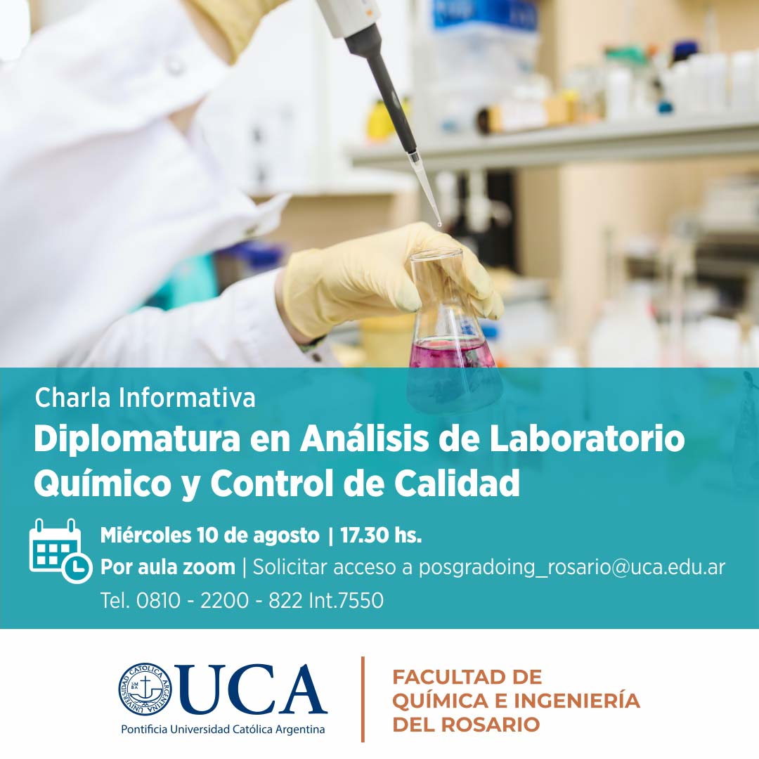 UcaQuim's tweet photo. Invitamos a participar de la reunión informativa vía Zoom de la Diplomatura en Análisis de Laboratorio Químico y Control de Calidad, miércoles 10 de agosto a las 17:30 hs. es una buena oportunidad para hacer todas tus consultas.
Solicitar enlace a
posgradoing_rosario@uca.edu.ar https://t.co/hyXkr3u1tn