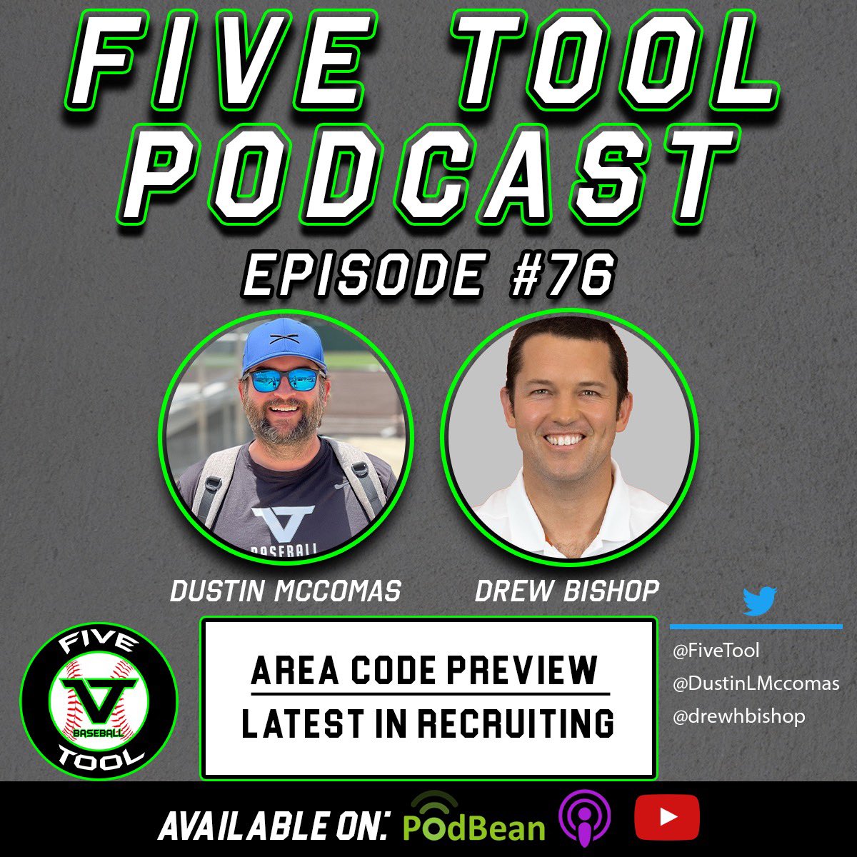 Episode 7️⃣6️⃣ of the @FiveTool Podcast

With: @DustinLMcComas & @drewhbishop
 
Mentions: @jettwilliams04 @_EthanMendoza @AHoward24_ @SmithAidan13 @GavynJones08 @ZaneAdams_2023 @mitchellblake25 @b_sharp27 
 
🤔We’re heading to Area Code!!!

🎧👉LISTEN: fivetool.org/five-tool-podc…