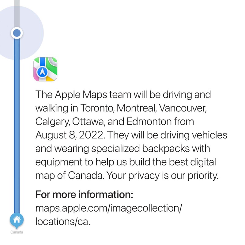 Apple's tweet photo. Apple Maps. Building the best digital map for Canada.
