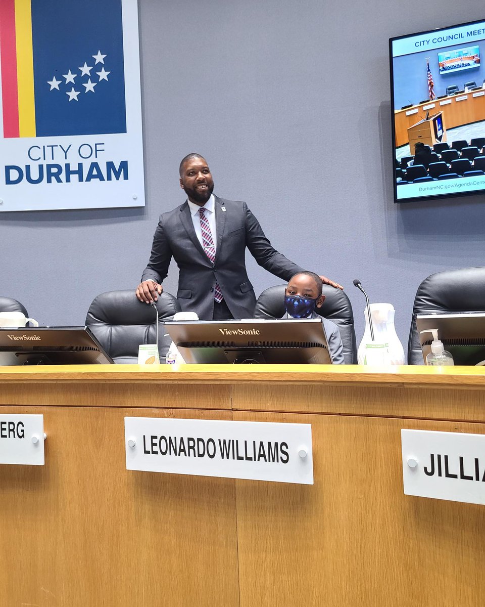 After an invitation by DPS Legend Freddie McNeil to speak to his Sidekicks program at R.N Harris Elementary, Durham City Councilman Leonardo Williams invited DPS student Kamryn Pate to shadow him at City Hall. The Kamryn was introduced to Mayor O'Neal and other council members.
